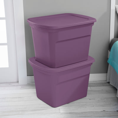 Sterilite Lidded Stackable 18 Gallon Storage Tote Container, Purple, 8 Pack