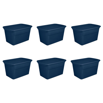 Sterilite Classic Lidded Stackable 30 Gallon Storage Tote Container, Marine Blue