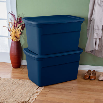 Sterilite Classic Lidded Stackable 30 Gal Storage Tote Container, Blue, 24 Pack