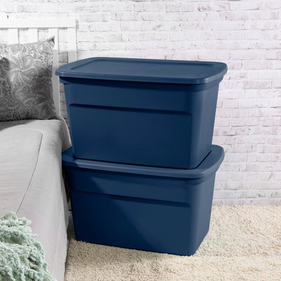 Sterilite Classic Lidded Stackable 30 Gallon Storage Tote Container, Marine Blue