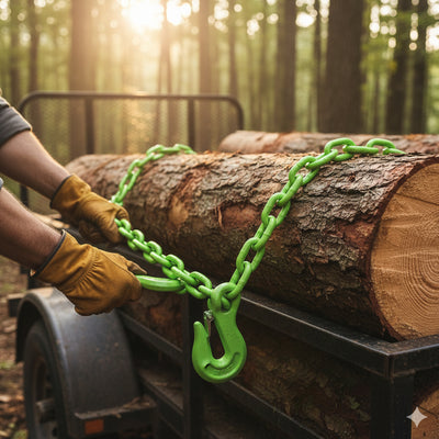 Timber Tuff 5/16 In x 14 Ft Multipurpose Grade 43 Log Chain with Hooks, Green - VMInnovations
