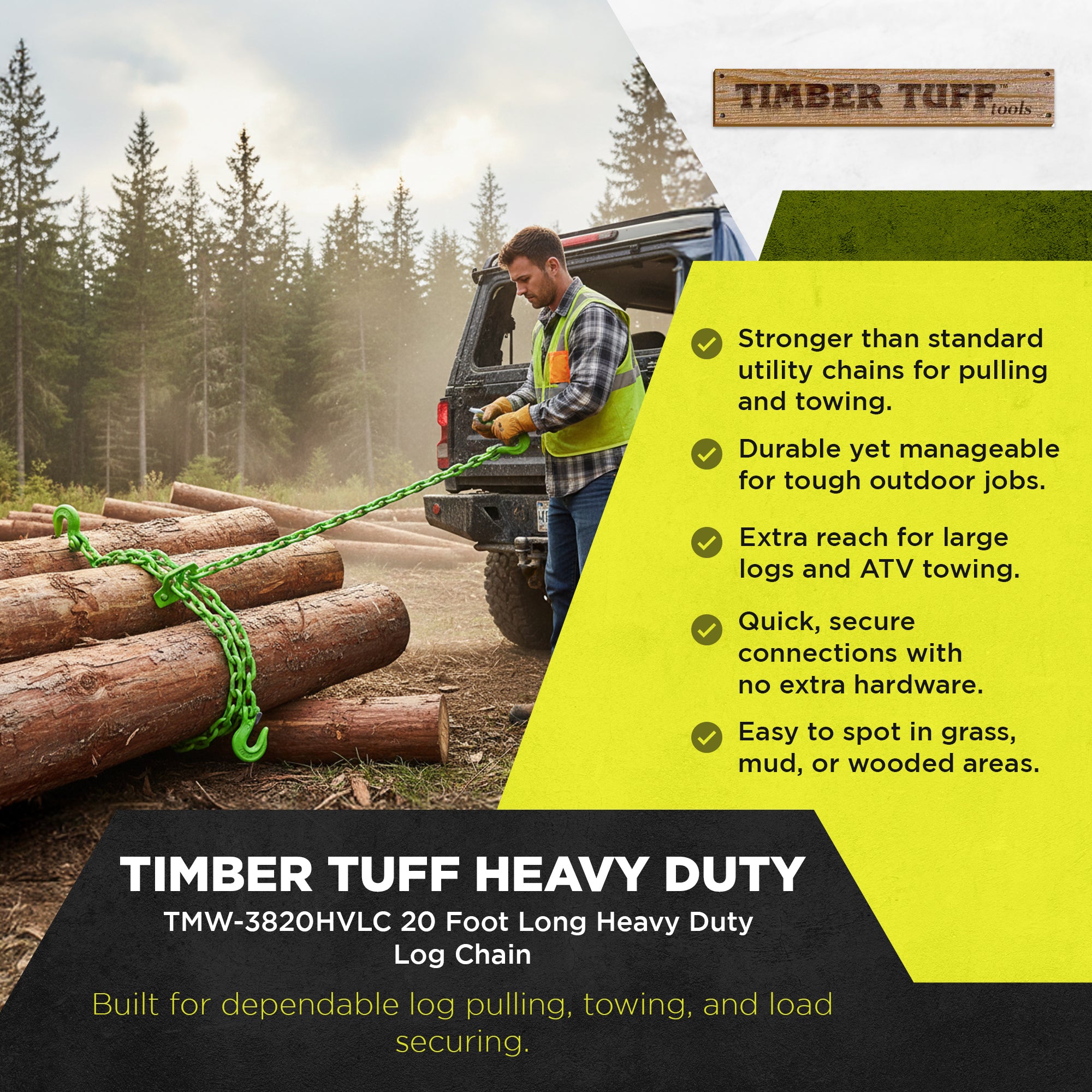 Timber Tuff TMW-3820HVLC 20 Foot Long Heavy Duty Log Chain, 5,400 Pound Capacity - VMInnovations