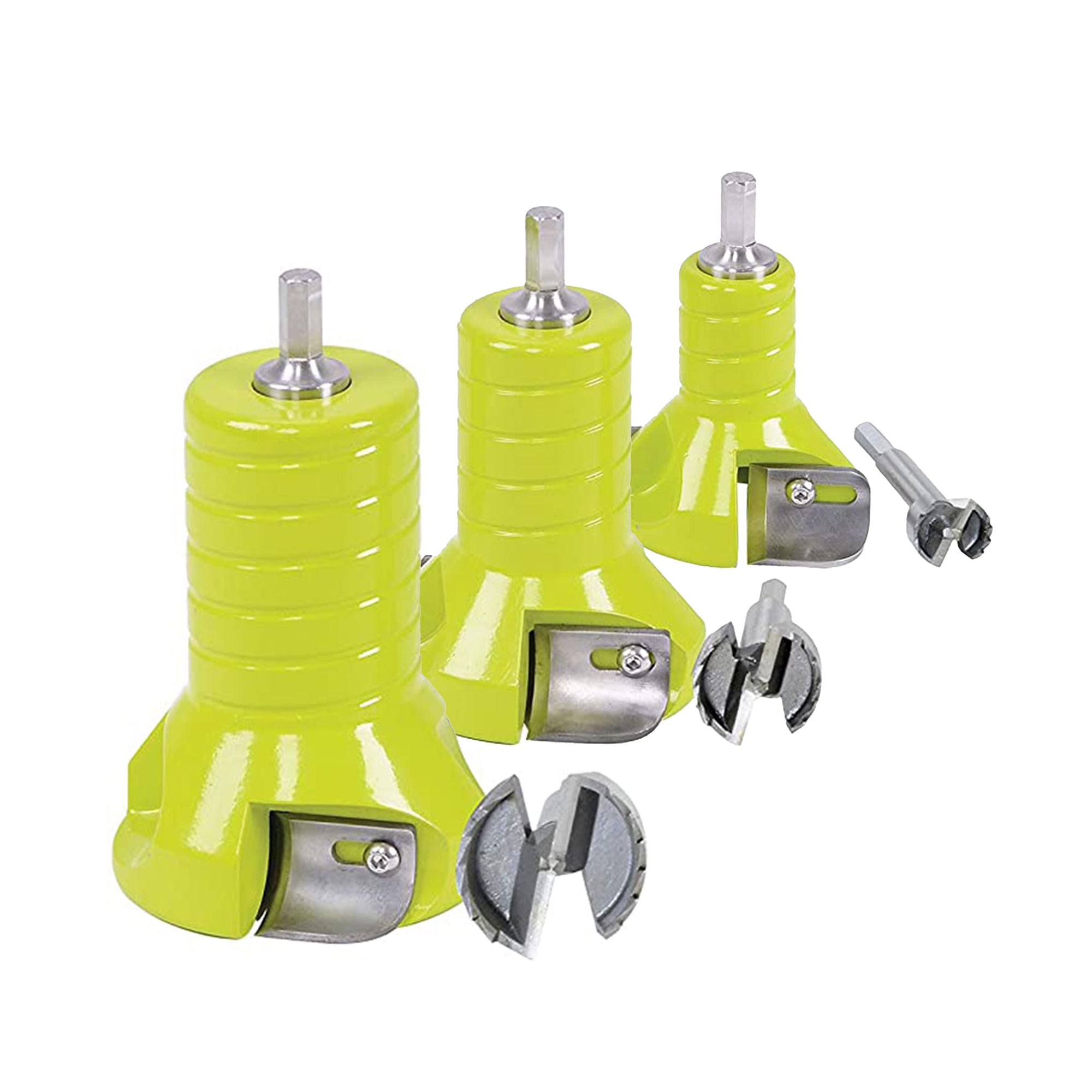 Timber Tuff 3pcs 1, 1.5, & 2in Tenon Cutter Set w/Forstner Bit, Green (4 Pack)