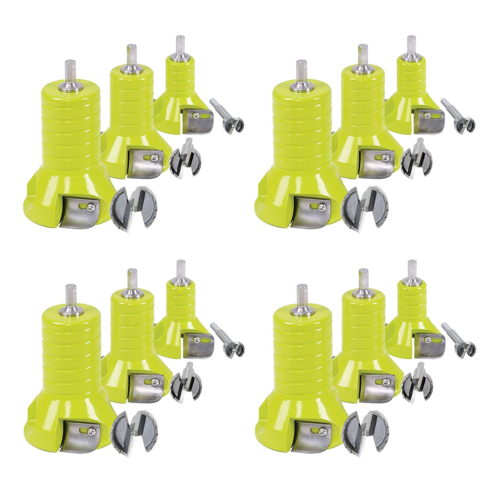 Timber Tuff 3pcs 1, 1.5, & 2in Tenon Cutter Set w/Forstner Bit, Green (4 Pack)