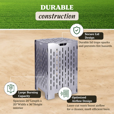 Yard Tuff YTF-202036BC 20 x 20 x 36 Inch Steel Burn Cage with Vent Holes, Gray - VMInnovations