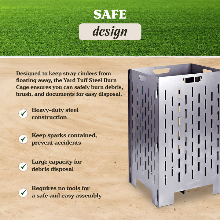 Yard Tuff YTF-202036BC 20 x 20 x 36 Inch Steel Burn Cage with Vent Holes, Gray - VMInnovations