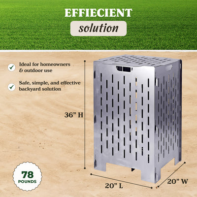 Yard Tuff YTF-202036BC 20 x 20 x 36 Inch Steel Burn Cage with Vent Holes, Gray - VMInnovations