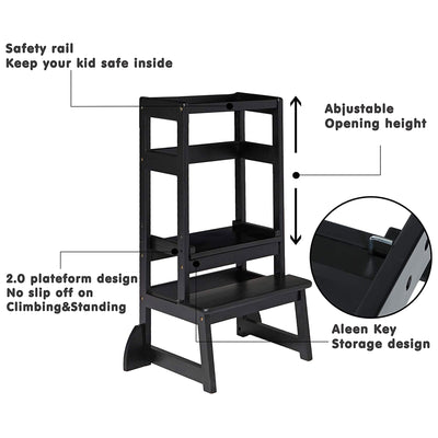 SDADI Mother's Helper Adjustable Height Kids Kitchen Step Stool, Black (Used)