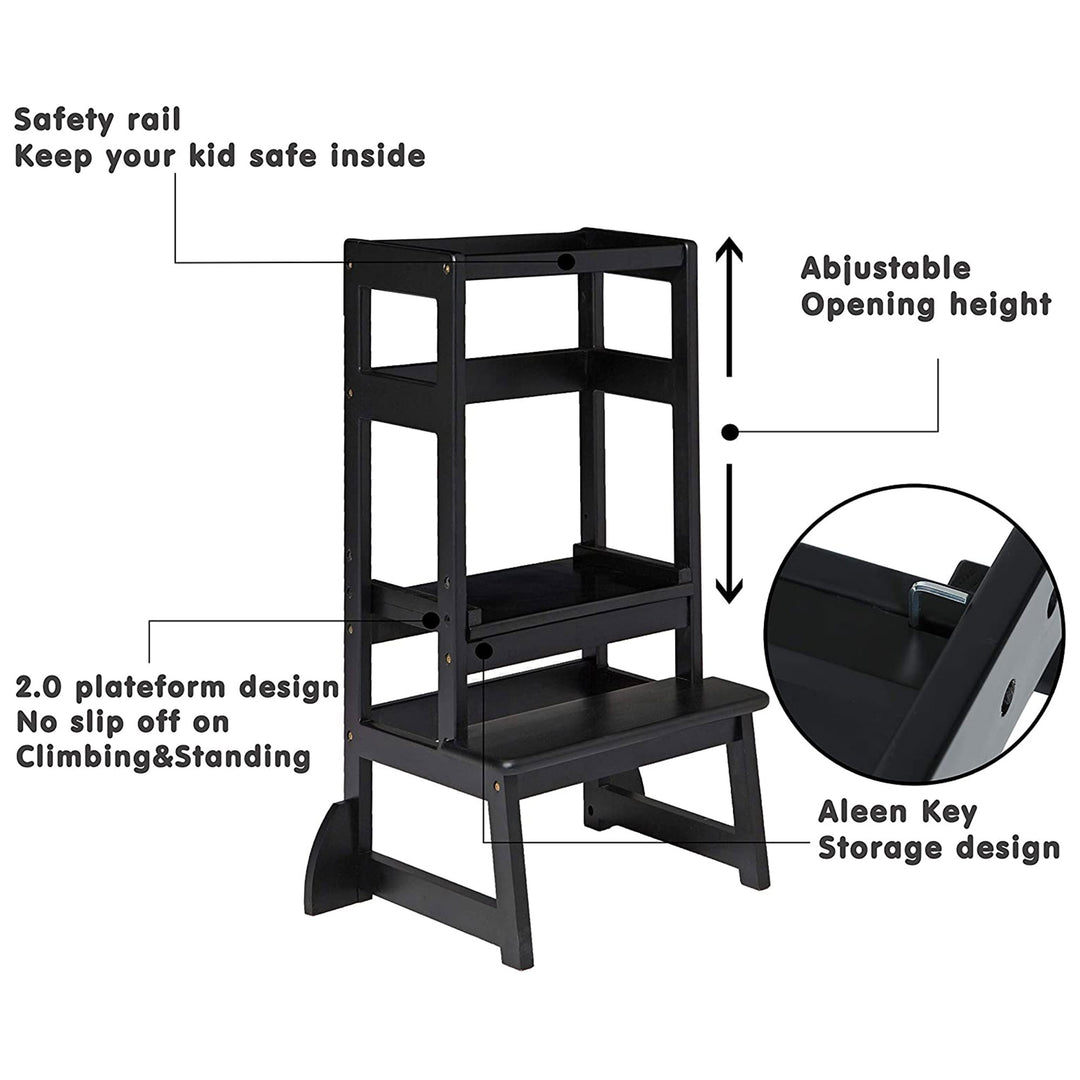 SDADI Mother's Helper Adjustable Height Kids Kitchen Step Stool, Black (Used) - VMInnovations