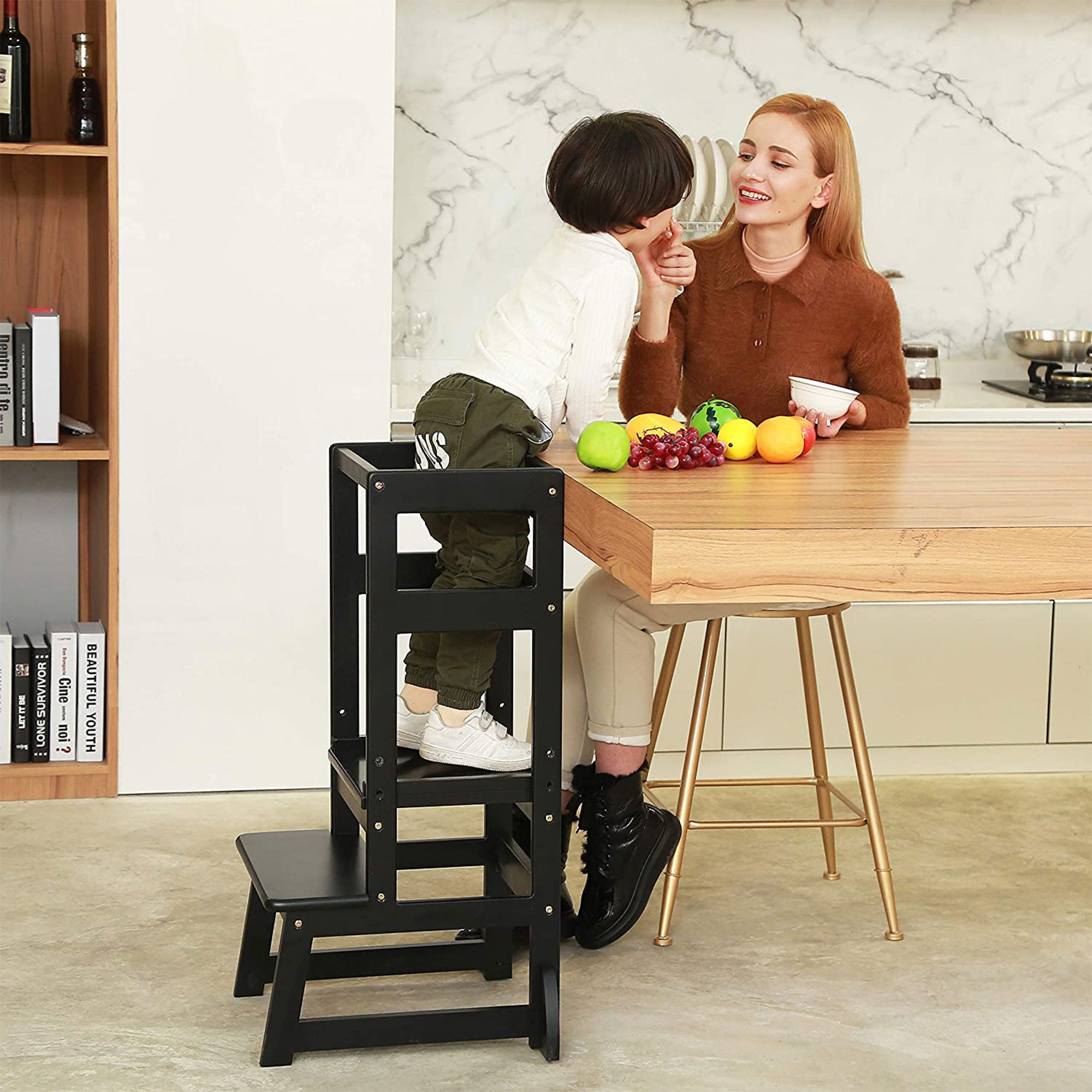 SDADI LT05G Mother's Helper Adjustable Height Kids Kitchen Step Stool, Black - VMInnovations