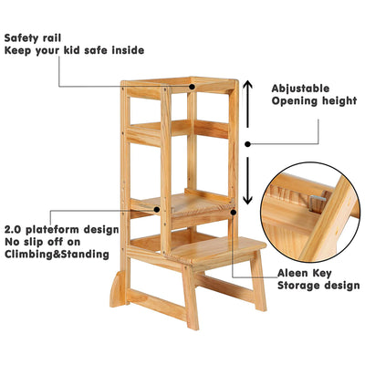 SDADI LT05N Mother's Helper Adjustable Height Kids Kitchen Step Stool, Natural