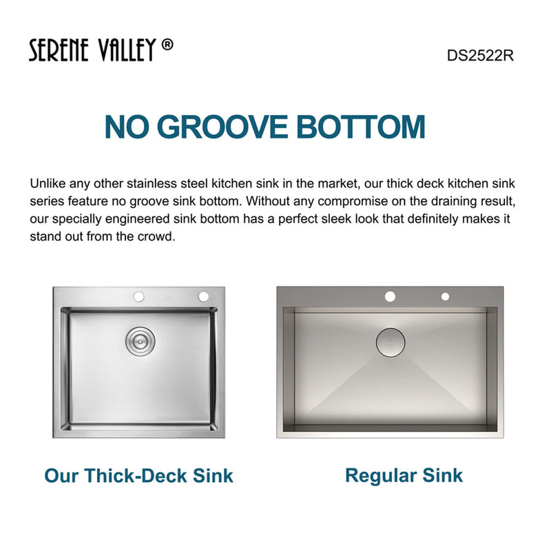 Serene Valley Stainless Steel Dual Mount Kitchen Sink with Rear Drain and Grids