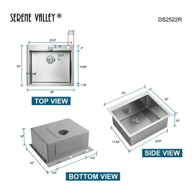 Serene Valley Stainless Steel Dual Mount Kitchen Sink w/Rear Drain & Grids(Used)