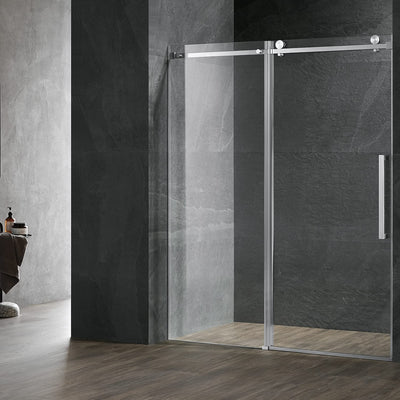 Serene Valley 72 x 74 Inch Square Rail Frameless Sliding Shower Door, Nickel