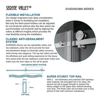 Serene Valley 72 x 74 Inch Square Rail Frameless Sliding Shower Door, Nickel