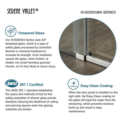 Serene Valley 72 x 74 Inch Square Rail Frameless Sliding Shower Door, Nickel