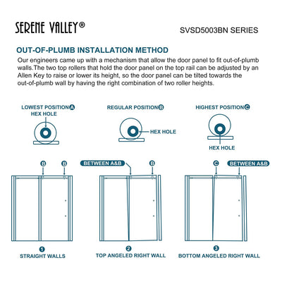 Serene Valley 72 x 74 Inch Square Rail Frameless Sliding Shower Door, Nickel