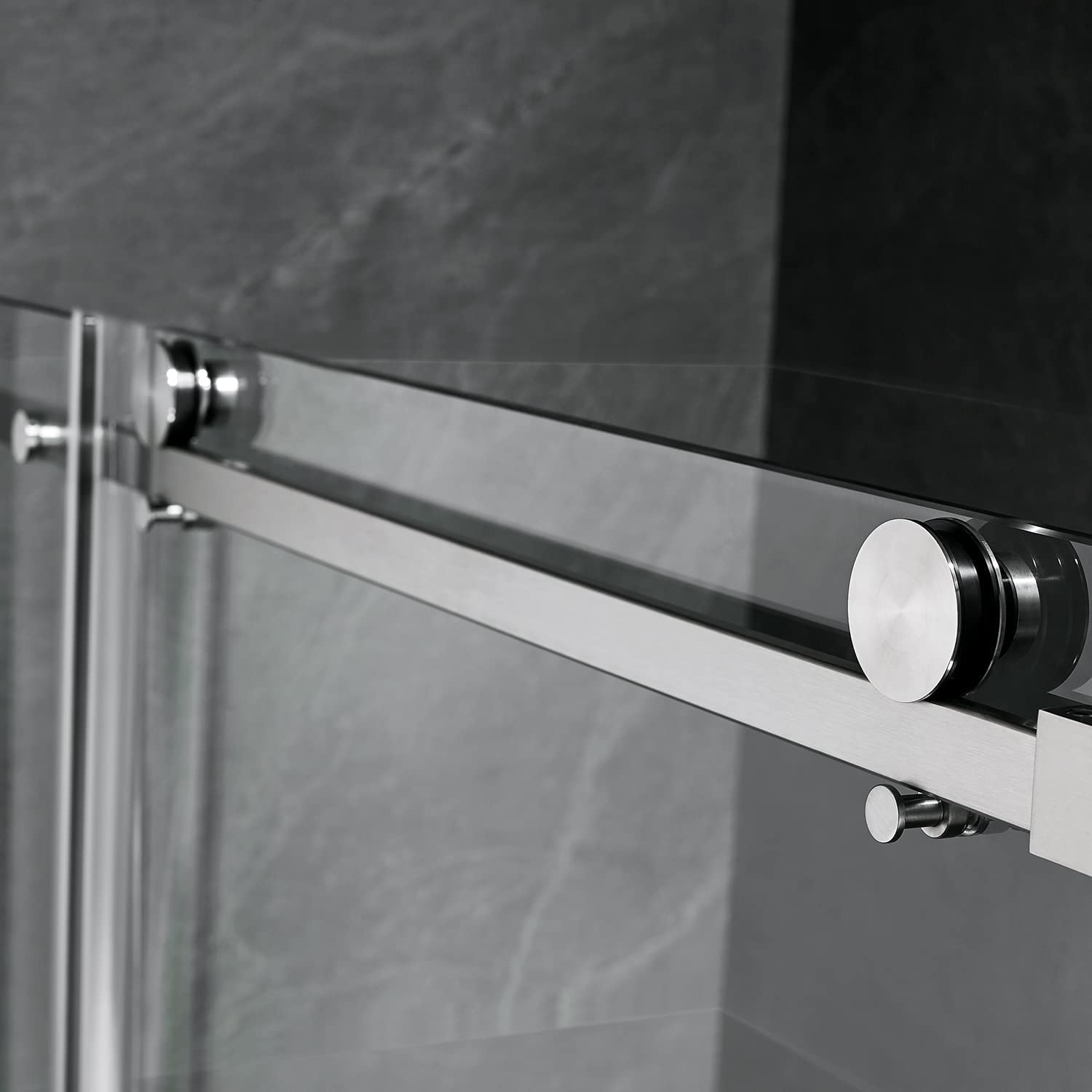 Serene Valley 72 x 74 Inch Square Rail Frameless Sliding Shower Door, Nickel