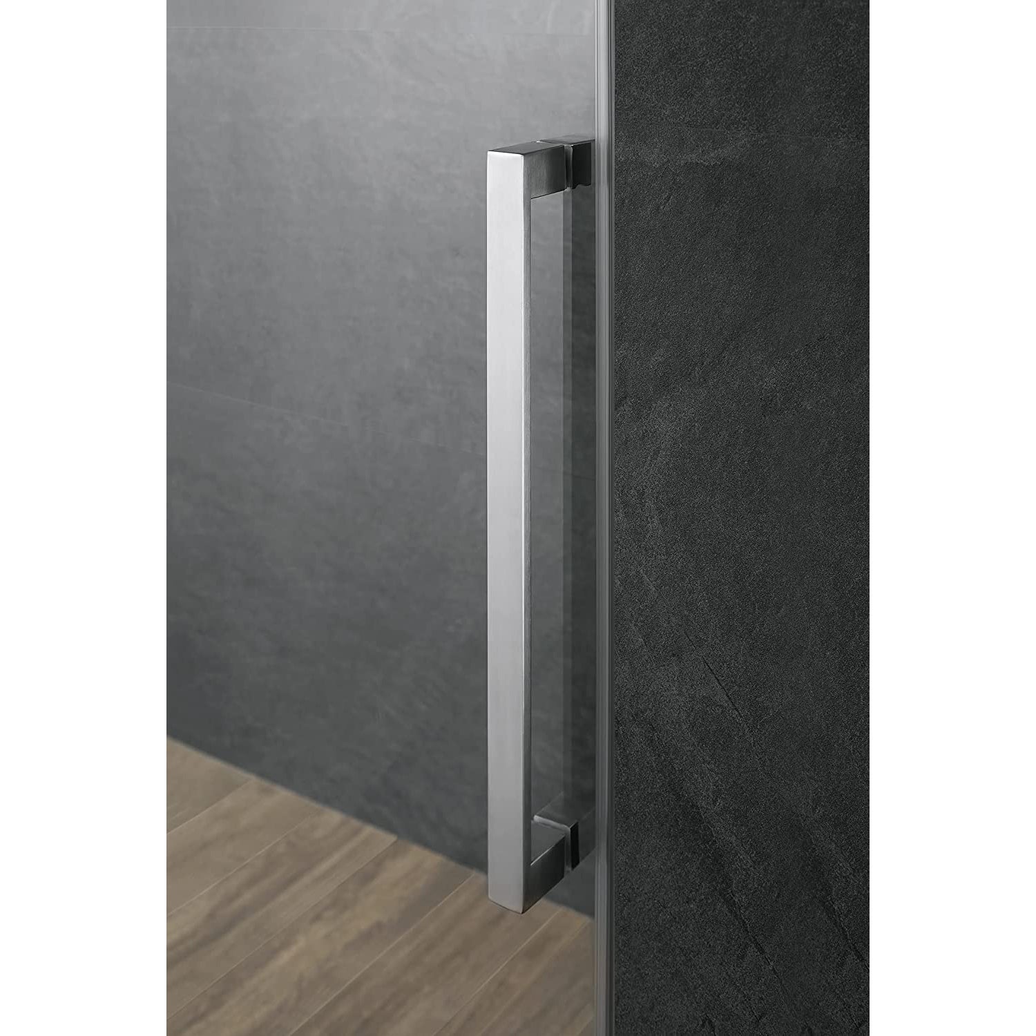 Serene Valley 72 x 74 Inch Square Rail Frameless Sliding Shower Door, Nickel