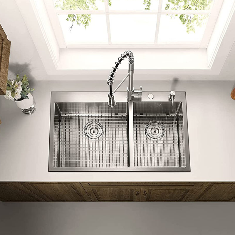 Serene Valley Stainless Steel Dual Mount Kitchen Sink w/Rear Drain & Grids(Used)