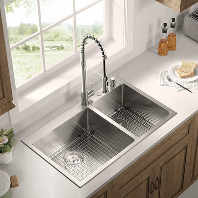 Serene Valley Stainless Steel Dual Mount Kitchen Sink w/Rear Drain & Grids(Used)