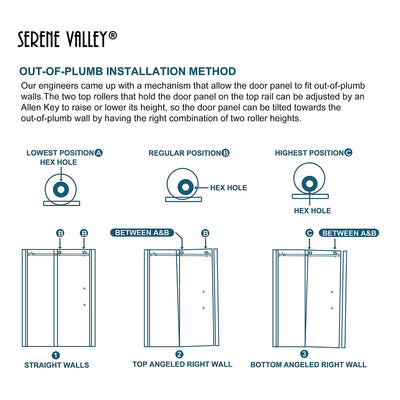 Serene Valley 72 x 76 Inch Big Roller Frameless Sliding Shower Door, Matte Black