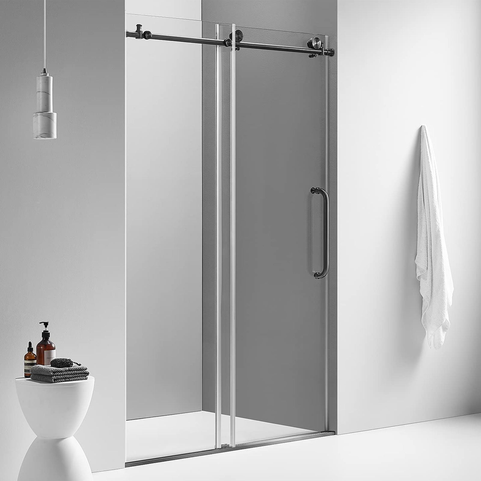 Serene Valley 60x66In Big Roller Frameless Sliding Shower Door, Black (Open Box) - VMInnovations