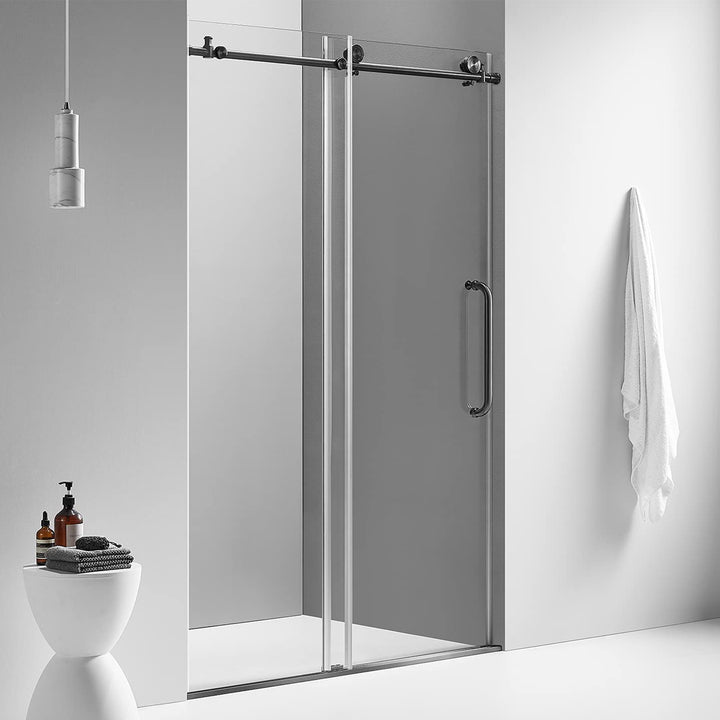 Serene Valley 60x66In Big Roller Frameless Sliding Shower Door, Black (Open Box)