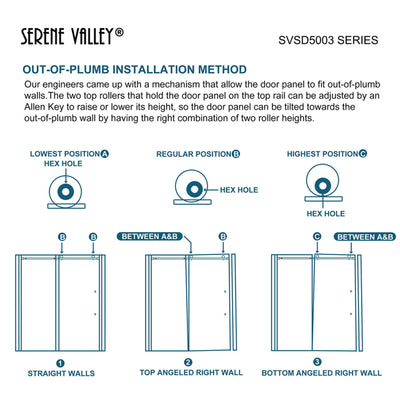 Serene Valley 72 x 74 Inch Square Rail Frameless Sliding Shower Door, Chrome - VMInnovations