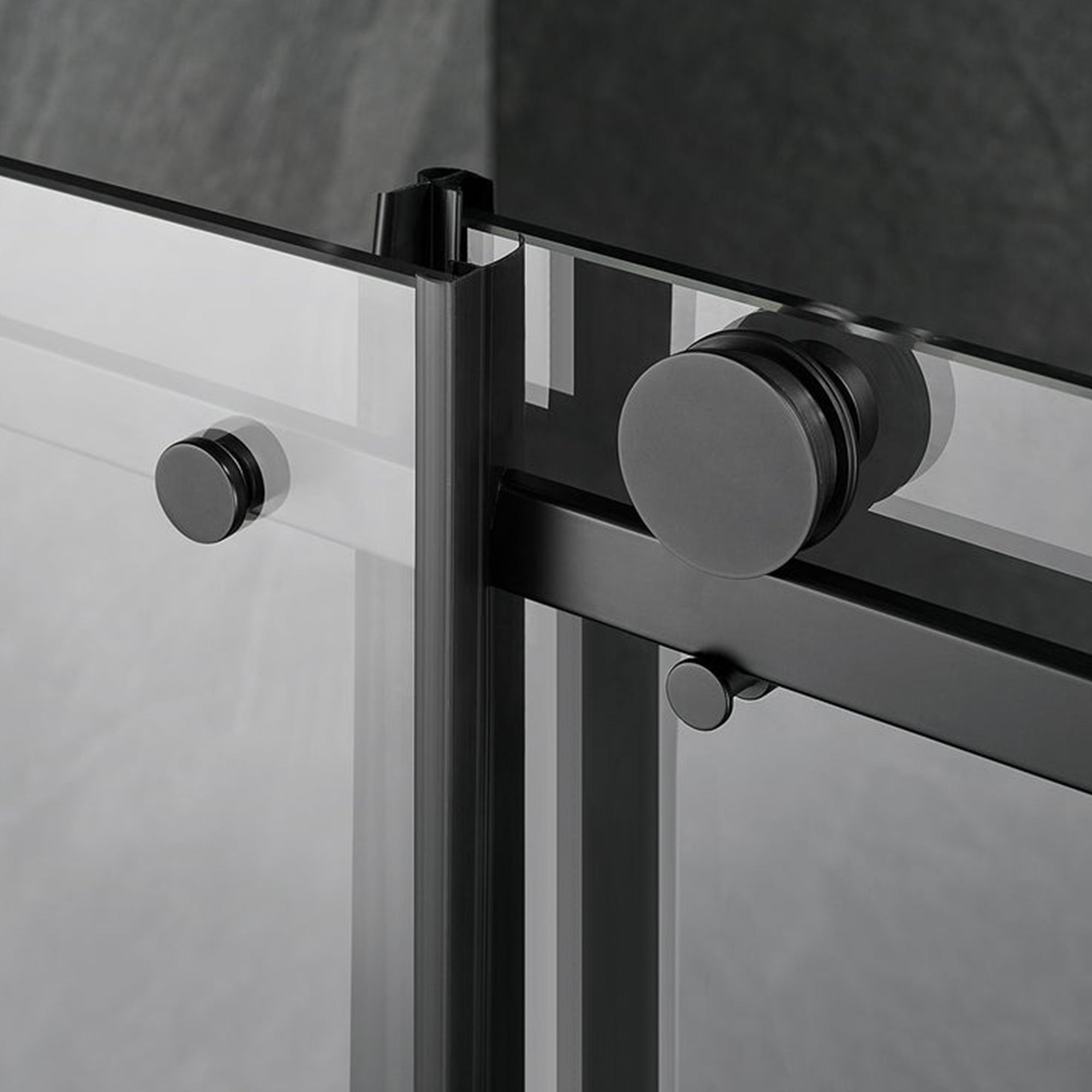 Serene Valley 68 x 74 Inch Square Rail Frameless Sliding Shower Door, Black - VMInnovations