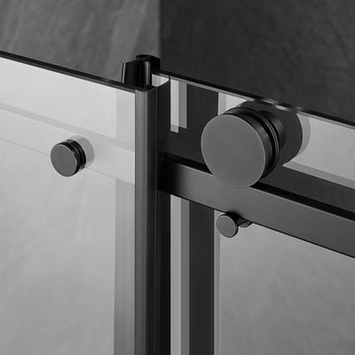 Serene Valley 68 x 74 Inch Square Rail Frameless Sliding Shower Door, Black - VMInnovations