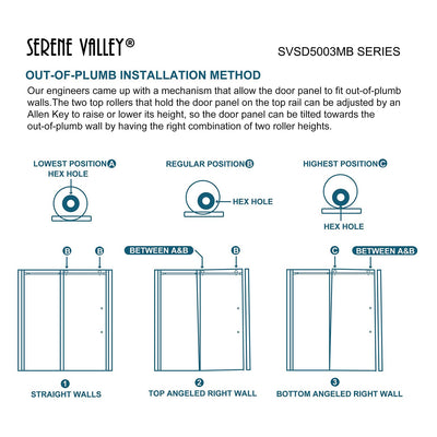 Serene Valley 52"x74" Square Rail Frameless Sliding Shower Door, Black(Open Box) - VMInnovations