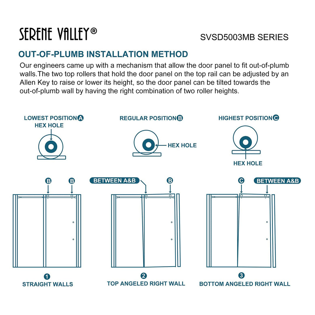 Serene Valley 52"x74" Square Rail Frameless Sliding Shower Door, Black(Open Box) - VMInnovations