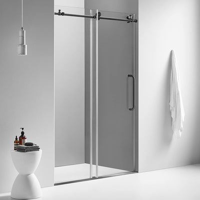 Serene Valley 64 x 76 Inch Big Roller Frameless Sliding Shower Door, Matte Black