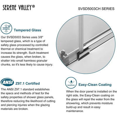 Serene Valley 60 x 74 Inch Square Rail Frameless Sliding Shower Door, Chrome