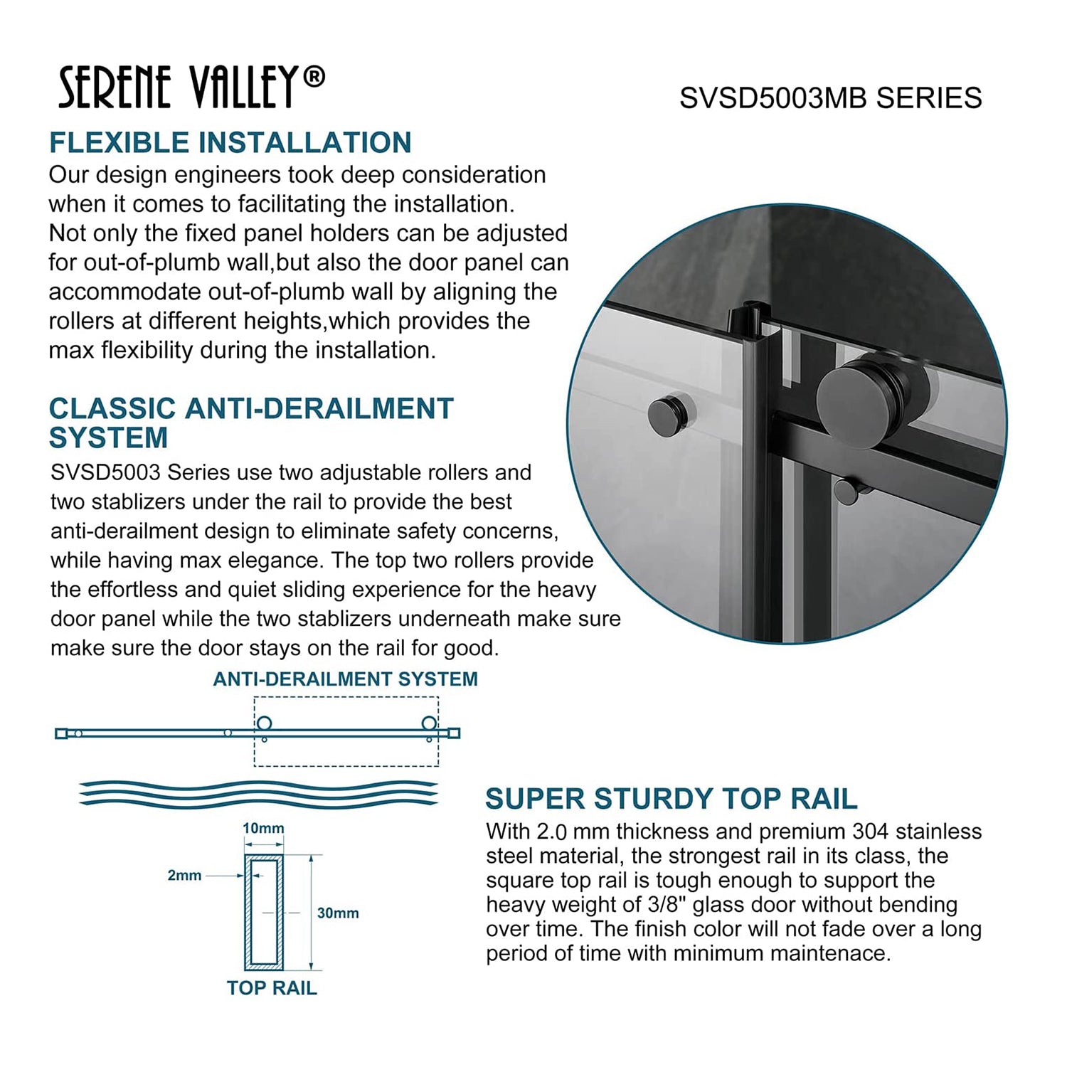 Serene Valley 48 x 74 Inch Square Rail Frameless Sliding Shower Door (Open Box)