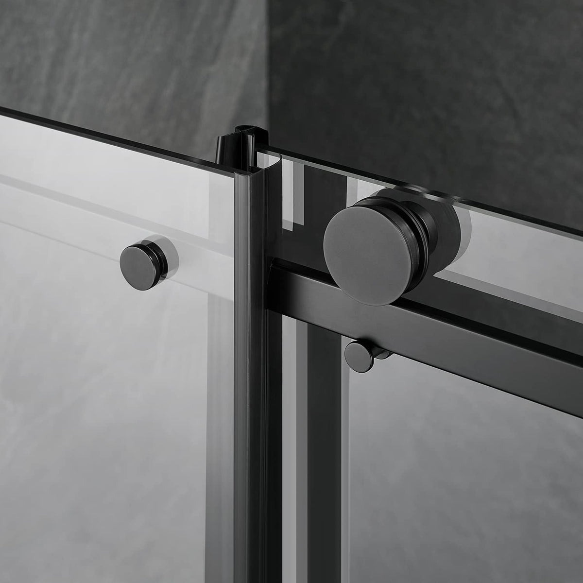 48 x 74 Inch Square Rail Frameless Sliding Shower Door, Black (Used)
