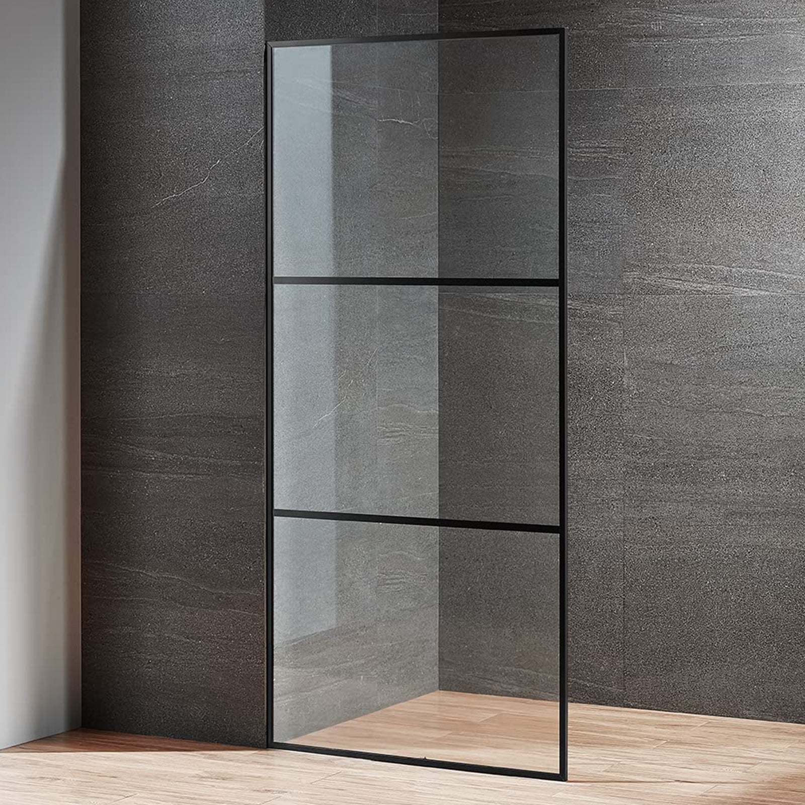Serene Valley 34 x 72 Inch Tempered Glass Stand Alone Shower Screen, Matte Black - VMInnovations