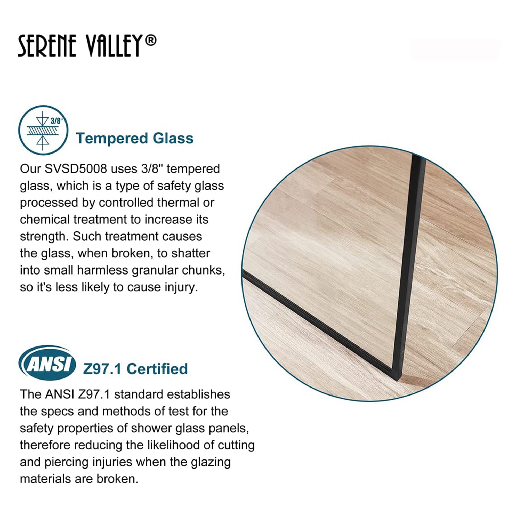 Serene Valley 34 x 72 Inch Tempered Glass Stand Alone Shower Screen (Used)