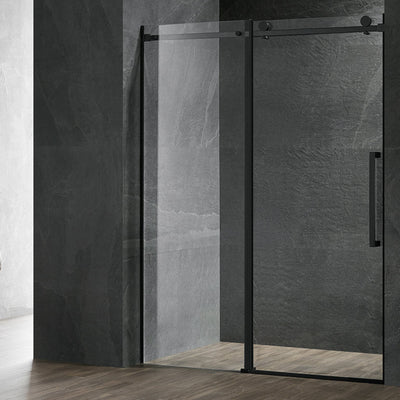 Serene Valley 72 x 74 Inch Square Rail Frameless Sliding Shower Door, Black