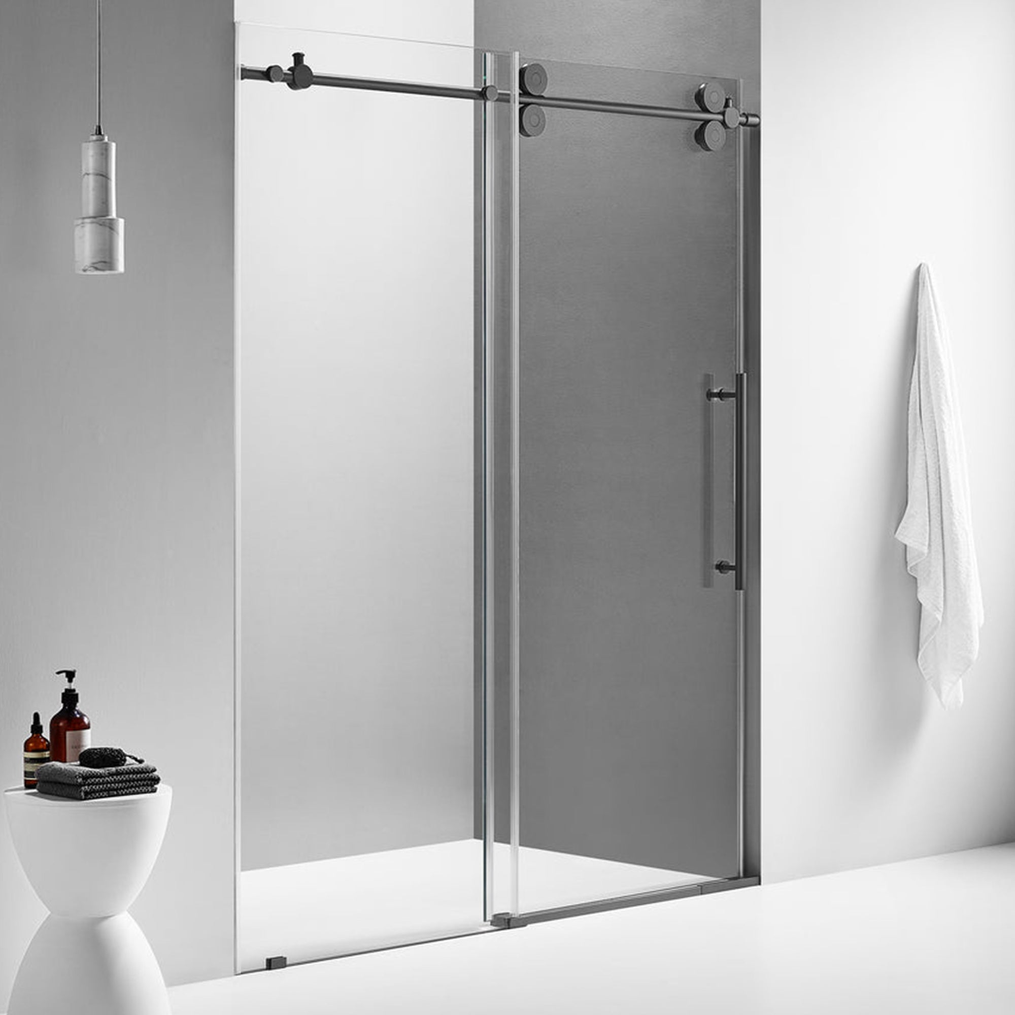 Serene Valley 60 x 74 Inch Square Rail Frameless Sliding Shower Door, Black