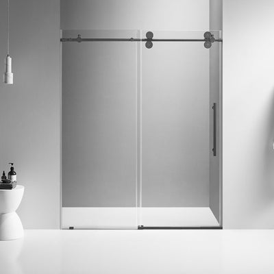 Serene Valley 60 x 74 Inch Square Rail Frameless Sliding Shower Door, Black