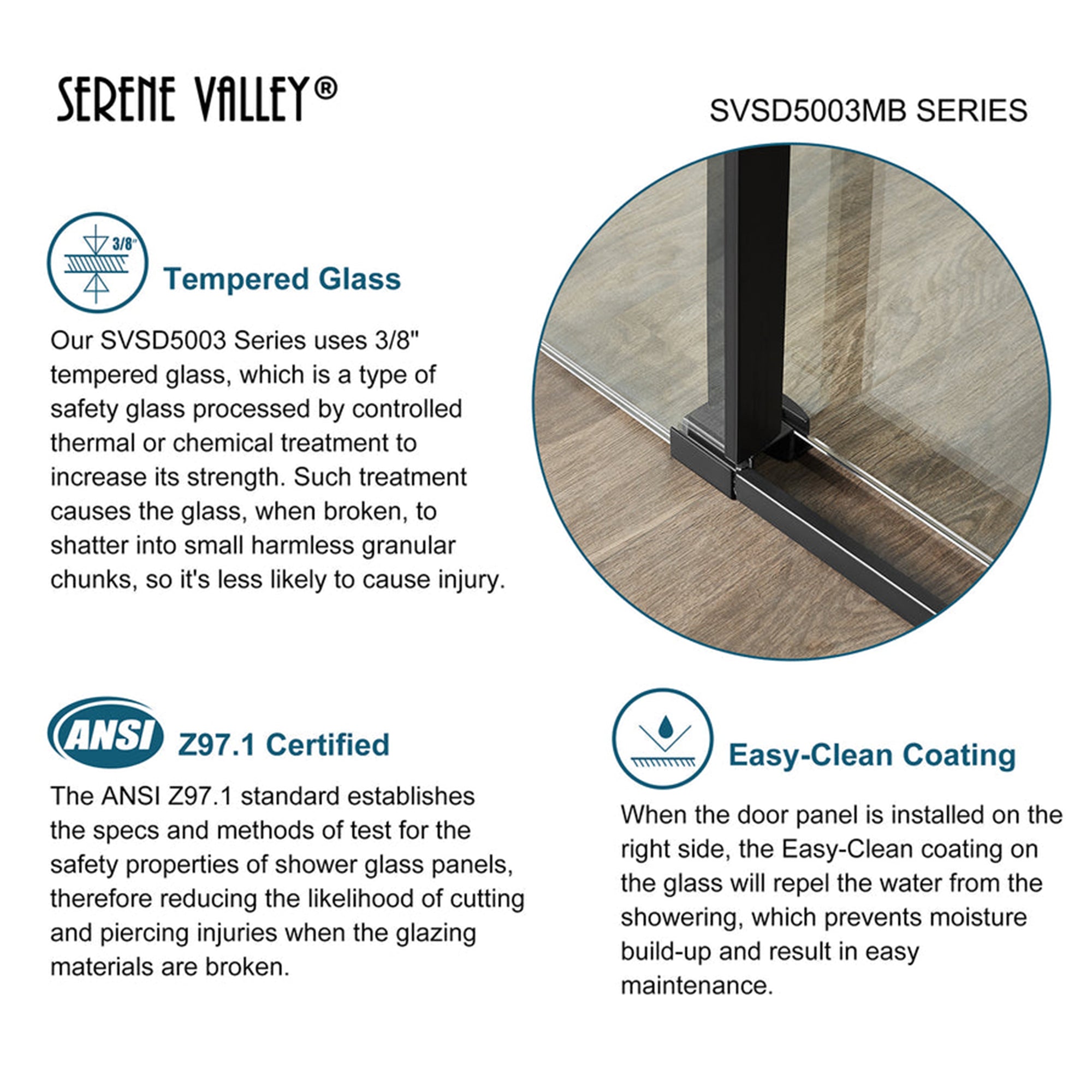 Serene Valley 56 x 74 Inch Square Rail Frameless Sliding Shower Door, Black
