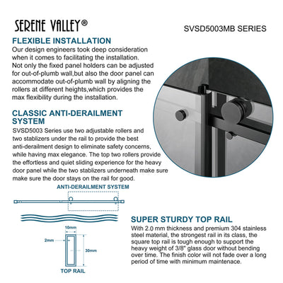 Serene Valley 56 x 74 Inch Square Rail Frameless Sliding Shower Door, Black