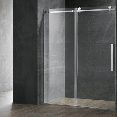 Serene Valley 60 x 74 Inch Square Rail Frameless Sliding Shower Door, Nickel