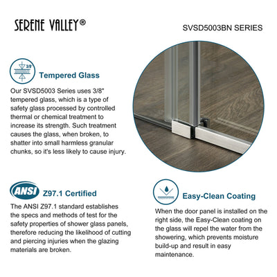 Serene Valley 60 x 74 Inch Square Rail Frameless Sliding Shower Door, Nickel