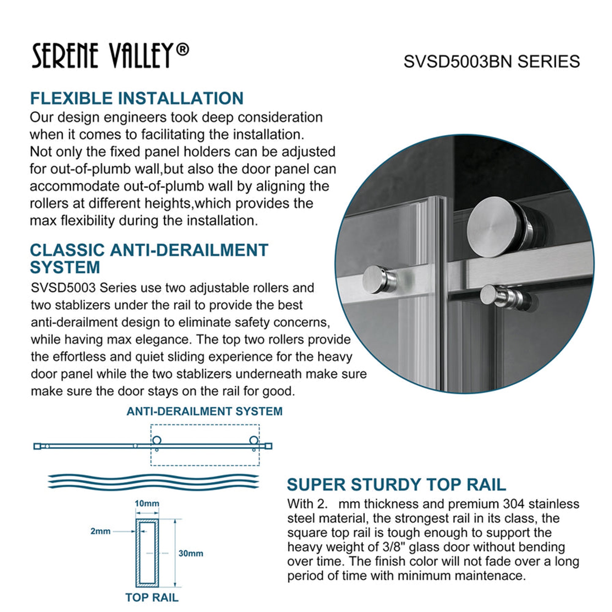Serene Valley 60 x 74 Inch Square Rail Frameless Sliding Shower Door, Nickel