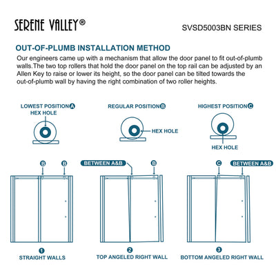 Serene Valley 60 x 74 Inch Square Rail Frameless Sliding Shower Door, Nickel