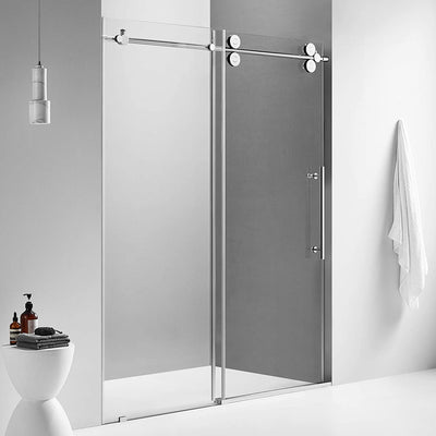 Serene Valley 60 x 74 Inch Big Roller Frameless Sliding Shower Door, Chrome