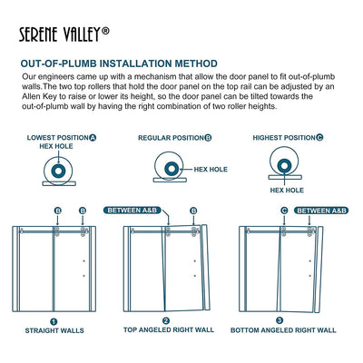 Serene Valley 60 x 74 Inch Big Roller Frameless Sliding Shower Door, Chrome